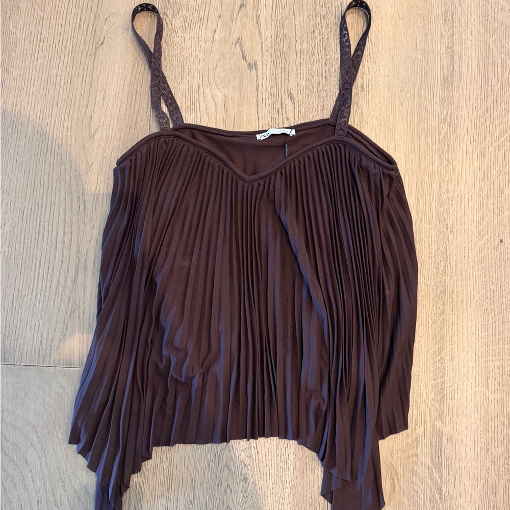 Zara Chocolate Pleated Blouse